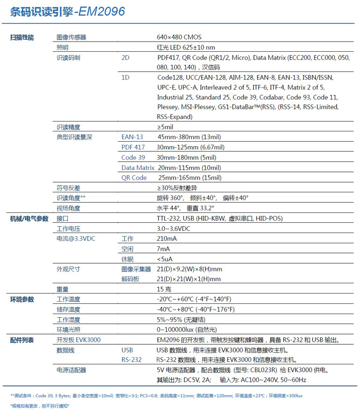 EM2096條碼識(shí)讀引擎產(chǎn)品參數(shù)