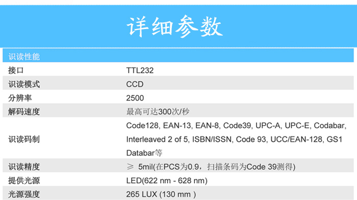 EM1300一維碼掃描器的產品參數(shù)